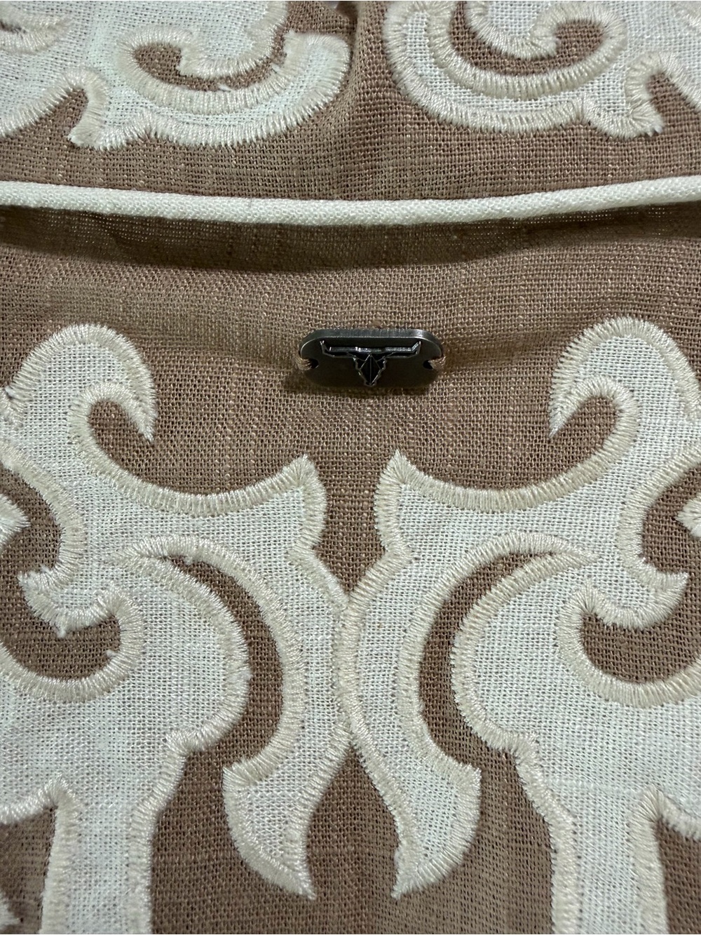 Lucky & Blessed Tan Western Snap Shirt with White/Cream Embroidery - Picture 10 of 11